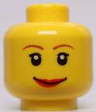 Lego Yellow Female Dual Sided Head  Smile Red Lips Scared