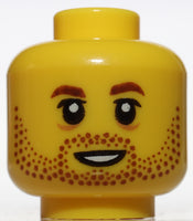 Lego Yellow Minifig Head Dual Sided Reddish Brown Eyebrows Stubble Injured Eye