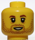 Lego Yellow Minifig Head Dual Sided Reddish Brown Eyebrows Stubble Injured Eye