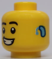 Lego Yellow Head Black Eyebrows Open Mouth Smile Teeth Hearing Aid