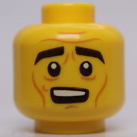 Lego Yellow Minifig Head Dual Sided Thick Brows Furrows Cheek Lines
