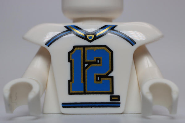 Lego White Minifig Hockey Body Armor with Football Jersey and Number 12 Pattern