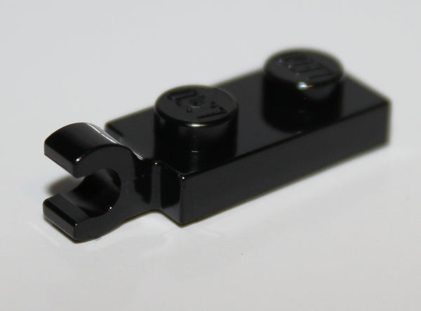 Lego 20x Black Plate Modified 1 x 2 with Clip Horizontal on End