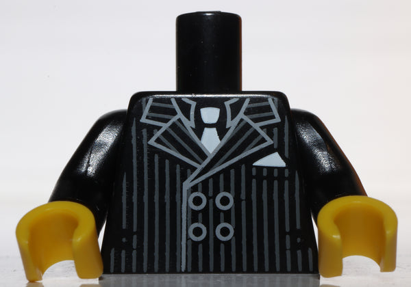 Lego Black Torso Pinstripe Suit Jacket and White Tie Pattern