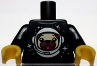 Lego Black Minifig Torso Shirt Dog French Bulldog Head Space Helmet