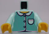 Lego Light Aqua Minifig Torso Striped Shirt Pocket Collar