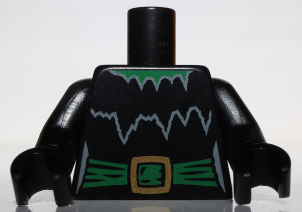 Lego Black Torso Witch with Torn Collar Gold Buckle Green Belt Pattern