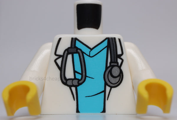 Lego White Torso Hospital Lab Coat over Medium Azure Scrubs Silver Stethoscope
