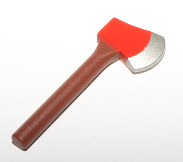 Lego Reddish Brown Minifig Utensil Axe with Red Head and Silver Blade NEW