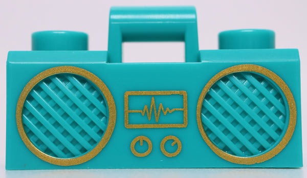 Lego Dark Turquoise Utensil Radio Boom Box Bar Gold Sound Wave Display