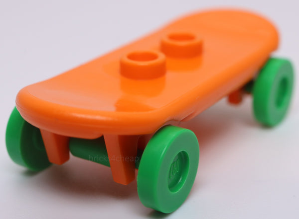 Lego Orange Minifig Utensil Skateboard Deck with Bright Green Wheels
